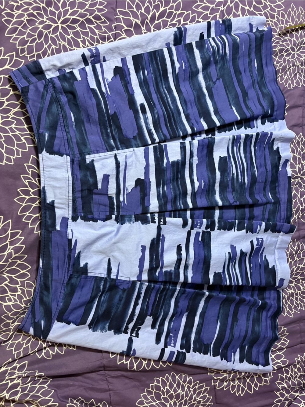 Lane Bryant abstract stretch pleated A-line skirt in blue and black.